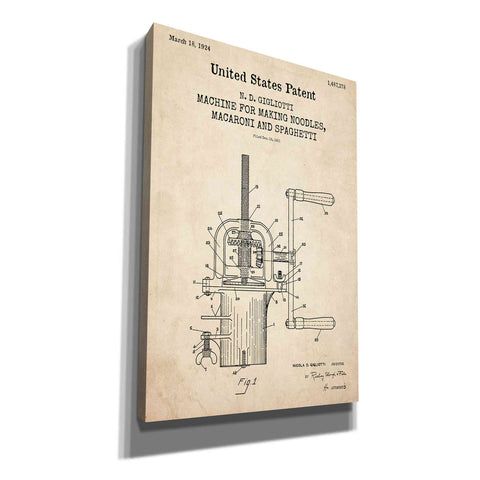 Image of 'Noodle Maker Blueprint Patent Parchment,' Canvas Wall Art