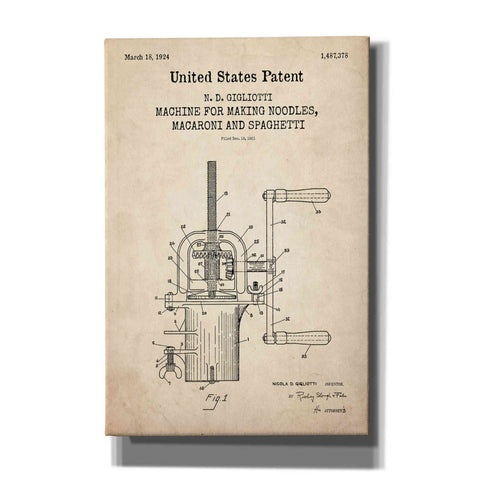 Image of 'Noodle Maker Blueprint Patent Parchment,' Canvas Wall Art