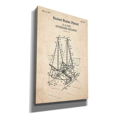Image of 'Outrigger Sailboat Blueprint Patent Parchment,' Canvas Wall Art