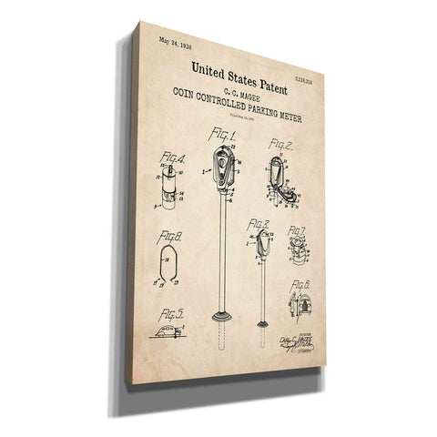 Image of 'Parking Meter Blueprint Patent Parchment,' Canvas Wall Art