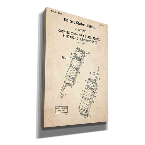 Image of 'Portable Phone Unit Blueprint Patent Parchment,' Canvas Wall Art