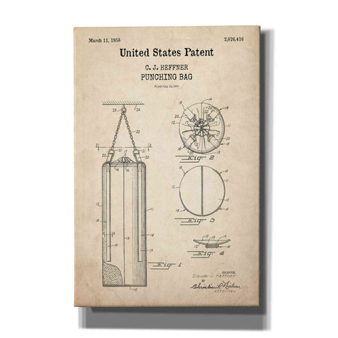 Image of 'Punching Bag Blueprint Patent Parchment,' Canvas Wall Art
