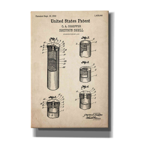 Image of 'Shotgun Shell Blueprint Patent Parchment,' Canvas Wall Art