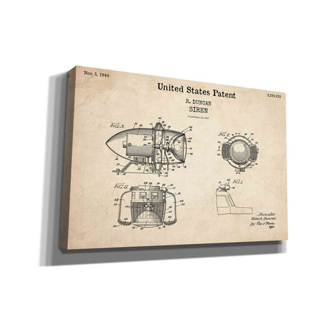Image of 'Siren Blueprint Patent Parchment,' Canvas Wall Art