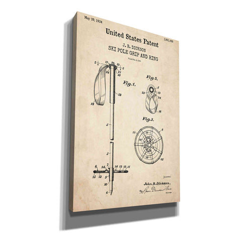 Image of 'Ski Pole Grip and Ring Blueprint Patent Parchment,' Canvas Wall Art