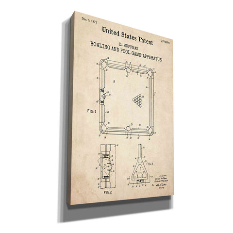 Image of 'Bowling and Pool Game Apparatus Blueprint Patent Parchment,' Canvas Wall Art