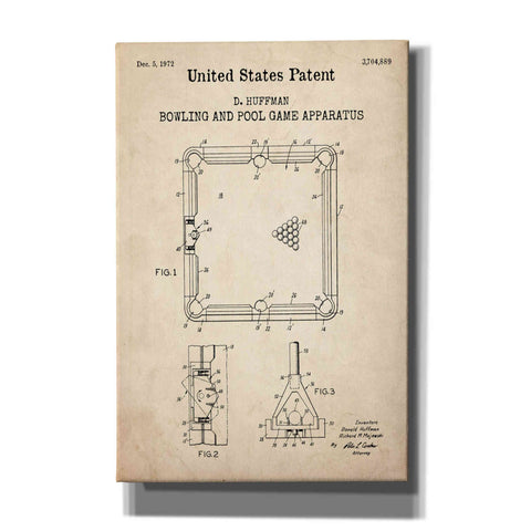 Image of 'Bowling and Pool Game Apparatus Blueprint Patent Parchment,' Canvas Wall Art