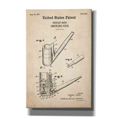 Image of 'Smoking Pipe Blueprint Patent Parchment,' Canvas Wall Art