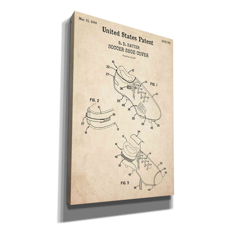 Image of 'Soccer Shoe Cover Blueprint Patent Parchment,' Canvas Wall Art