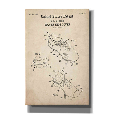 Image of 'Soccer Shoe Cover Blueprint Patent Parchment,' Canvas Wall Art