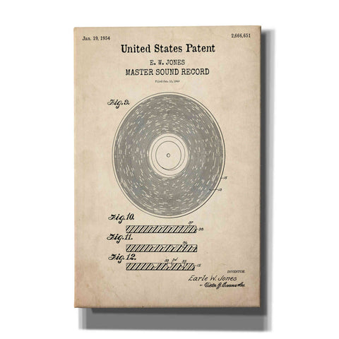 Image of 'Master Sound Record Blueprint Patent Parchment,' Canvas Wall Art