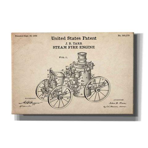 Image of 'Steam Fire Engine Blueprint Patent Parchment,' Canvas Wall Art