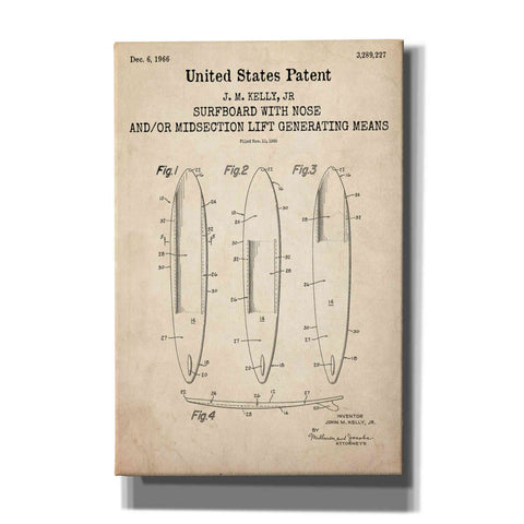 Image of 'Surfboard with nose Blueprint Patent Parchment,' Canvas Wall Art