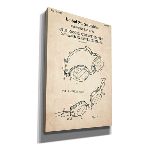 Image of 'Swim Goggles Blueprint Patent Parchment,' Canvas Wall Art