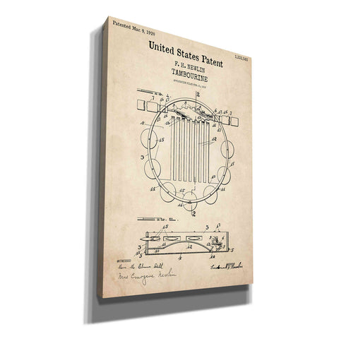 Image of 'Tambourine Blueprint Patent Parchment,' Canvas Wall Art