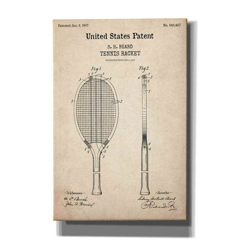 Image of 'Tennis Racket Blueprint Patent Parchment,' Canvas Wall Art