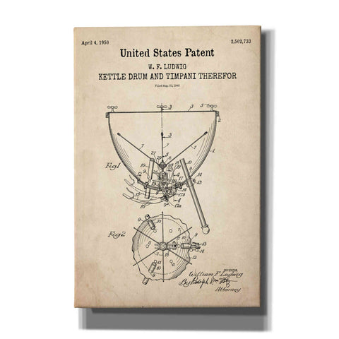 Image of 'Timpani Blueprint Patent Parchment,' Canvas Wall Art