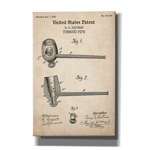Image of 'Tobacco Pipe Blueprint Patent Parchment,' Canvas Wall Art