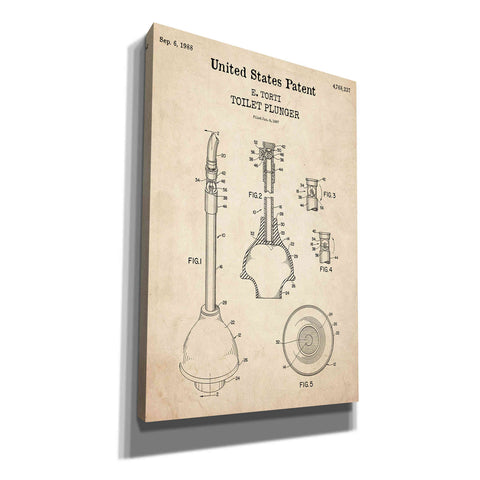Image of 'Toilet Plunger Blueprint Patent Parchment,' Canvas Wall Art