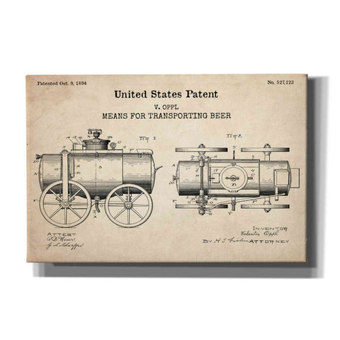 Image of 'transporting beer Blueprint Patent Parchment,' Canvas Wall Art