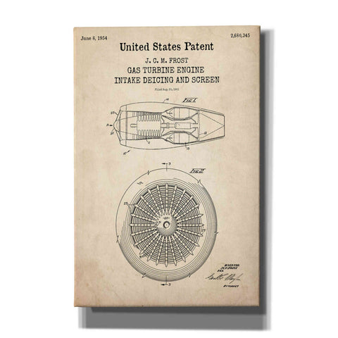 Image of 'Gas Turbine Engine Blueprint Patent Parchment,' Canvas Wall Art