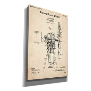 'Windmill Blueprint Patent Parchment,' Canvas Wall Art