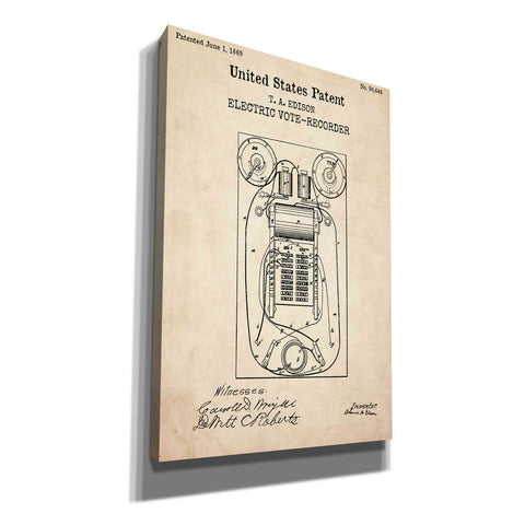 Image of 'Electric Vote-recorder Blueprint Patent Parchment,' Canvas Wall Art