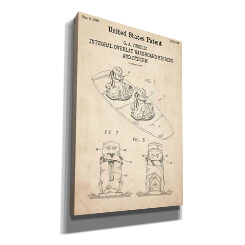 Image of 'Integral Overlay Wakeboard Binding and System Blueprint Patent Parchment,' Canvas Wall Art
