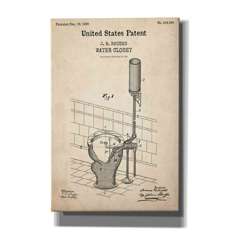 Image of 'Water Closet Blueprint Patent Parchment,' Canvas Wall Art