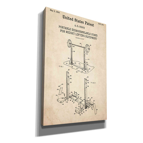 Image of 'Weight Lifting Equipment Blueprint Patent Parchment,' Canvas Wall Art