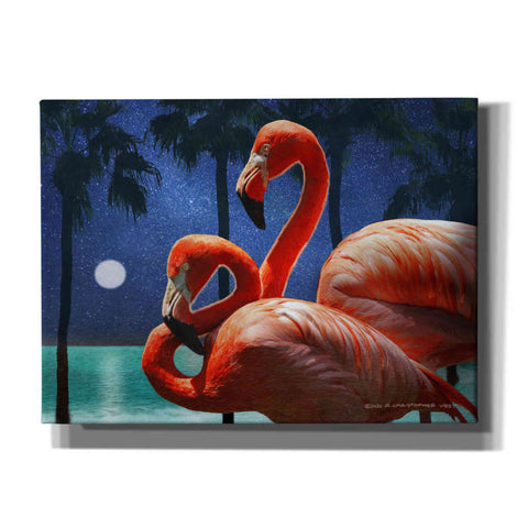 Image of 'Moonlight Flamingos' by Chris Vest, Canvas Wall Art