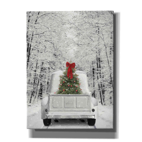 Image of 'Snowy Drive in a White Ford' by Lori Deiter, Canvas Wall Art