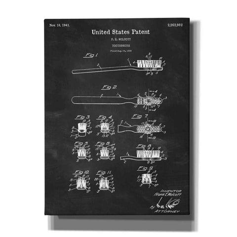 Image of 'Toothbrush Blueprint Patent Chalkboard' Canvas Wall Art,Size A Portrait