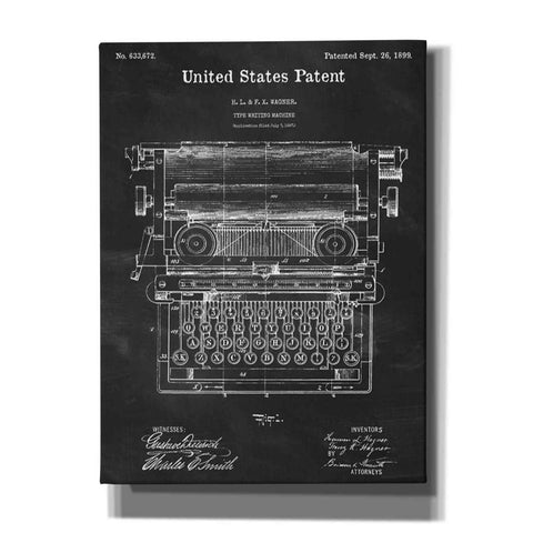 Image of 'Typewriter Blueprint Patent Chalkboard' Canvas Wall Art,Size A Portrait