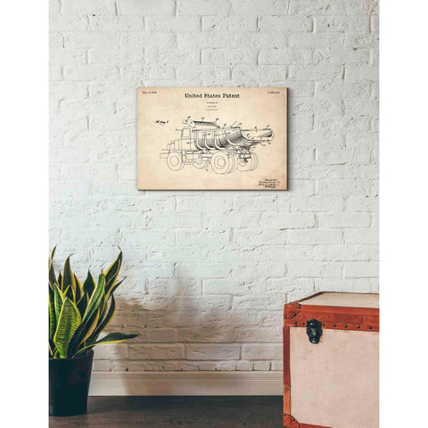 Image of 'Dump Truck Blueprint Patent Parchment' Canvas Wall Art,26 x 18