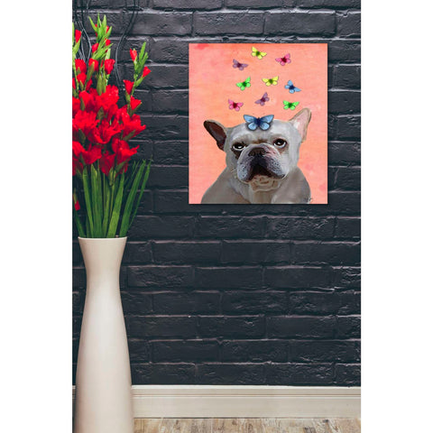 Image of 'White French Bulldog and Butterflies' by Fab Funky, Giclee Canvas Wall Art