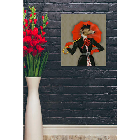 Image of 'Elegant Greyhound and Red Umbrella' by Fab Funky, Giclee Canvas Wall Art