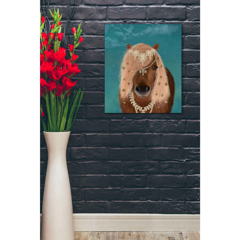 Image of 'Horse Brown Pony with Bells, Portrait' by Fab Funky, Giclee Canvas Wall Art