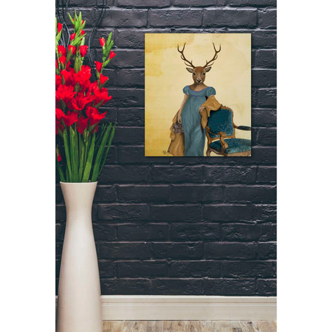 Image of 'Deer In Blue Dress' by Fab Funky, Giclee Canvas Wall Art