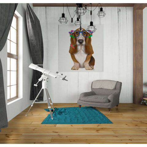Image of 'Basset Hound Flower Glasses' by Fab Funky, Giclee Canvas Wall Art