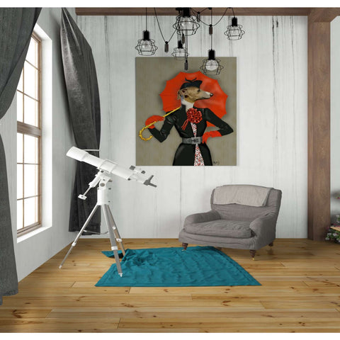 Image of 'Elegant Greyhound and Red Umbrella' by Fab Funky, Giclee Canvas Wall Art
