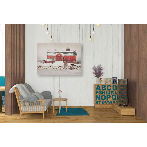 Image of 'Christmas Barn and Bike' by Lori Deiter, Canvas Wall Art,34 x 26