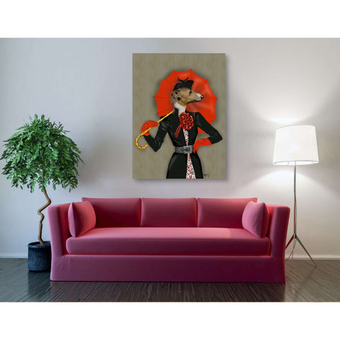 Image of 'Elegant Greyhound and Red Umbrella' by Fab Funky, Giclee Canvas Wall Art
