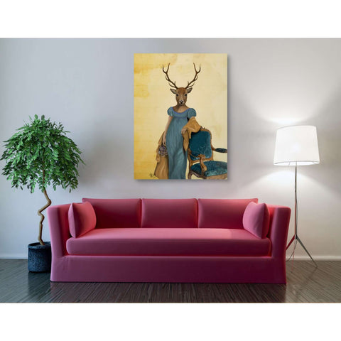 Image of 'Deer In Blue Dress' by Fab Funky, Giclee Canvas Wall Art