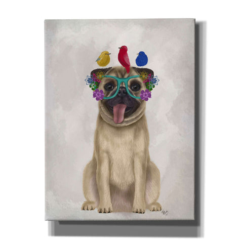 Image of 'Pug and Flower Glasses' by Fab Funky, Giclee Canvas Wall Art
