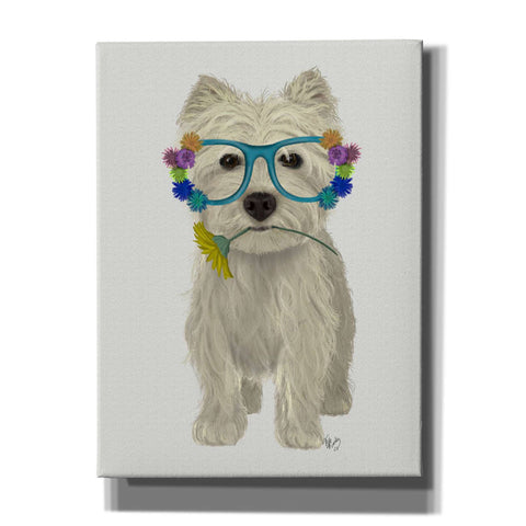 Image of 'West Highland Terrier Flower Glasses' by Fab Funky, Giclee Canvas Wall Art
