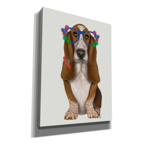 Image of 'Basset Hound Flower Glasses' by Fab Funky, Giclee Canvas Wall Art