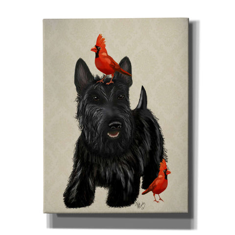 Image of 'Scottie Dog and Red Birds' by Fab Funky, Giclee Canvas Wall Art
