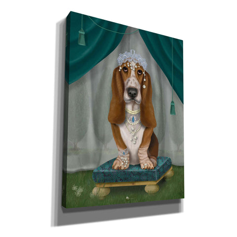 Image of 'Basset Hound and Tiara' by Fab Funky, Giclee Canvas Wall Art