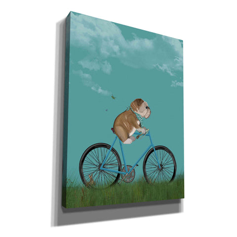 Image of 'English Bulldog on Bicycle - Sky' by Fab Funky Giclee Canvas Wall Art
